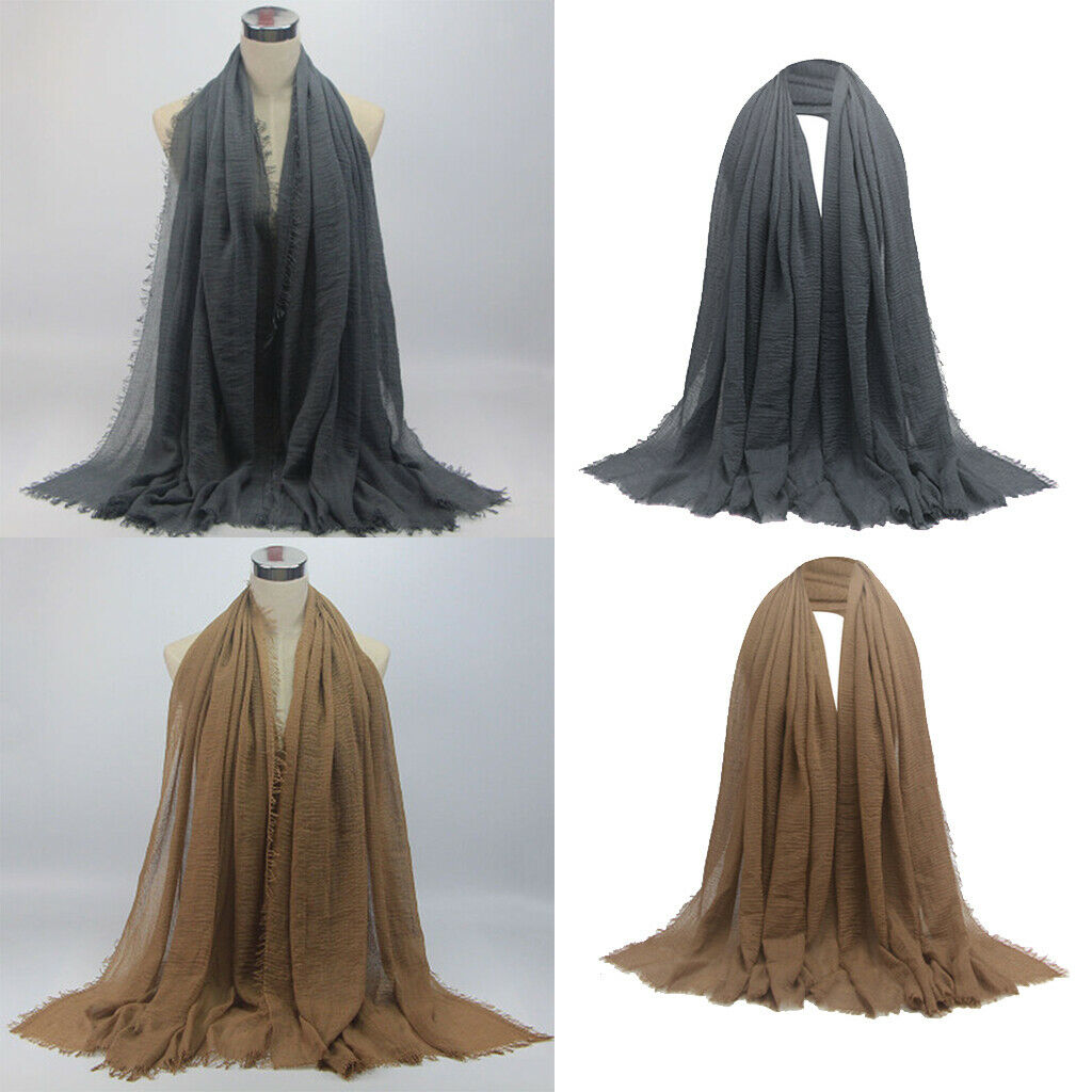 2 Pieces Womens Fashion Long Scarf Crinkle Hijab Shawl Headscarf Headwrap