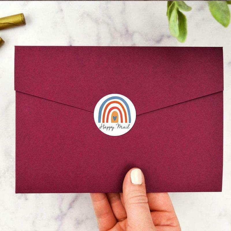 500pcs 1.5 Inch Rainbow Happy Mail Stickers Round Label Stickers for Bags Flower