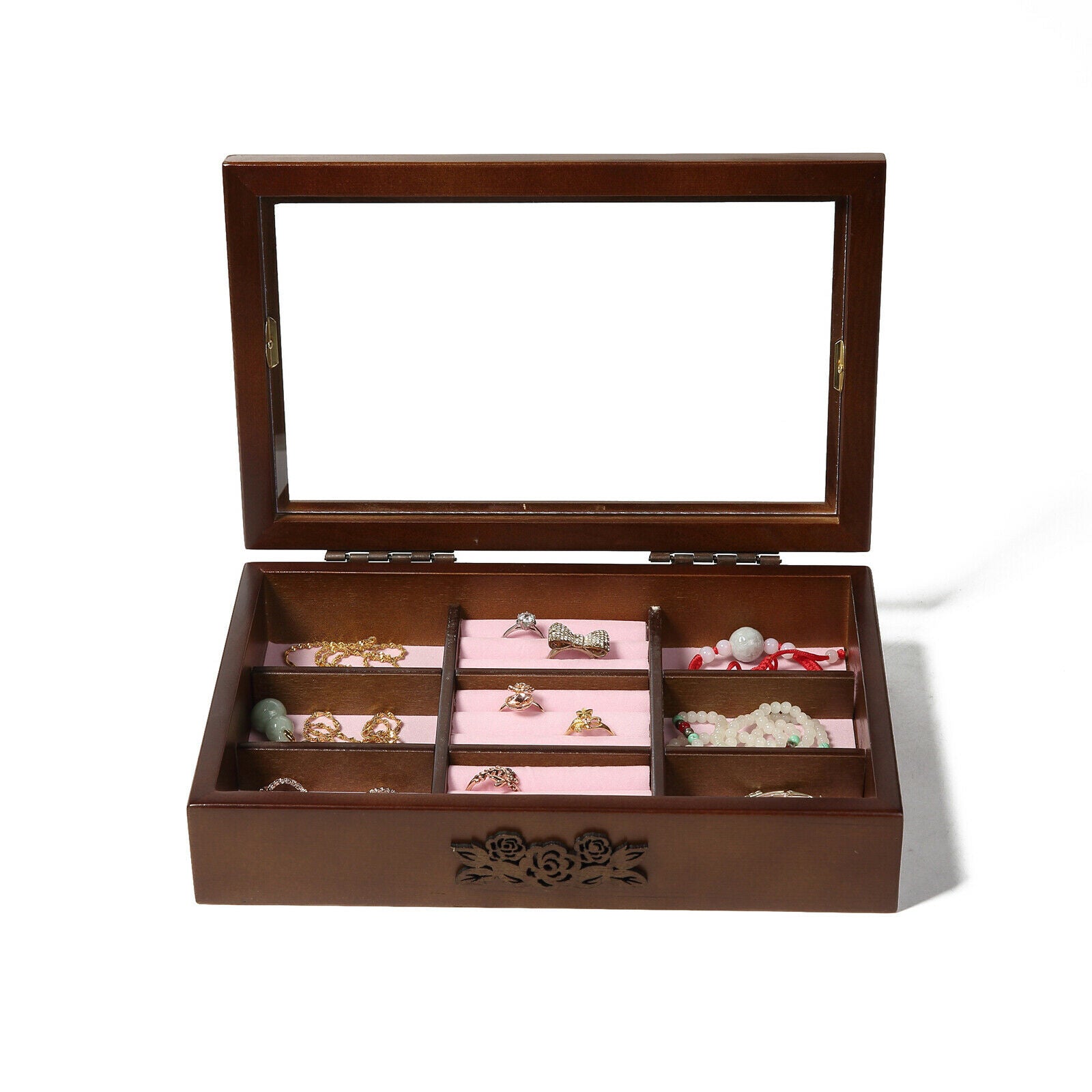 Clear Top Wooden Jewelry Display Box Case Watch Organizer Container Case