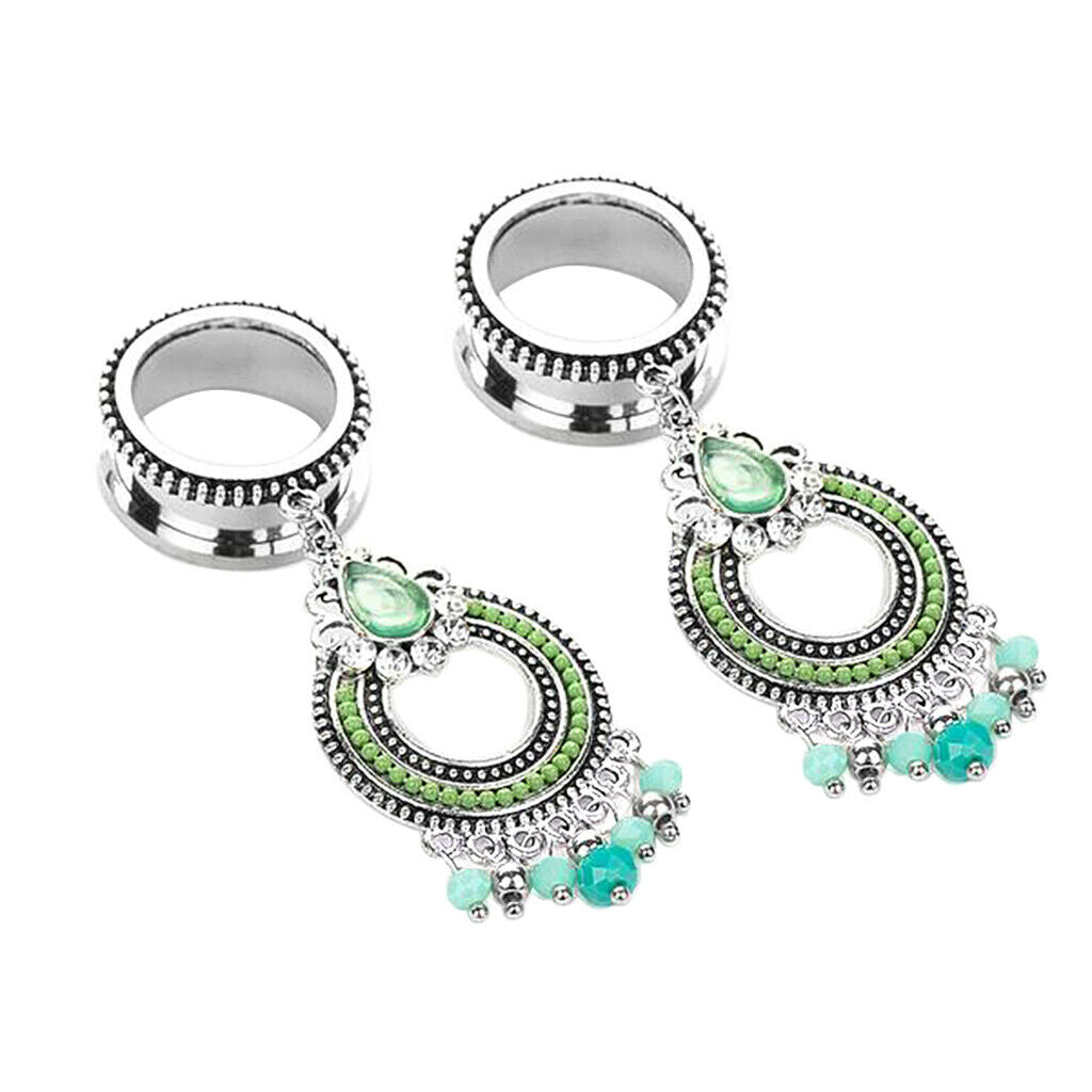 316L Stainless Steel  Ear Tunnels Gauge Crystal Beads Dangle Ear Plugs 16mm