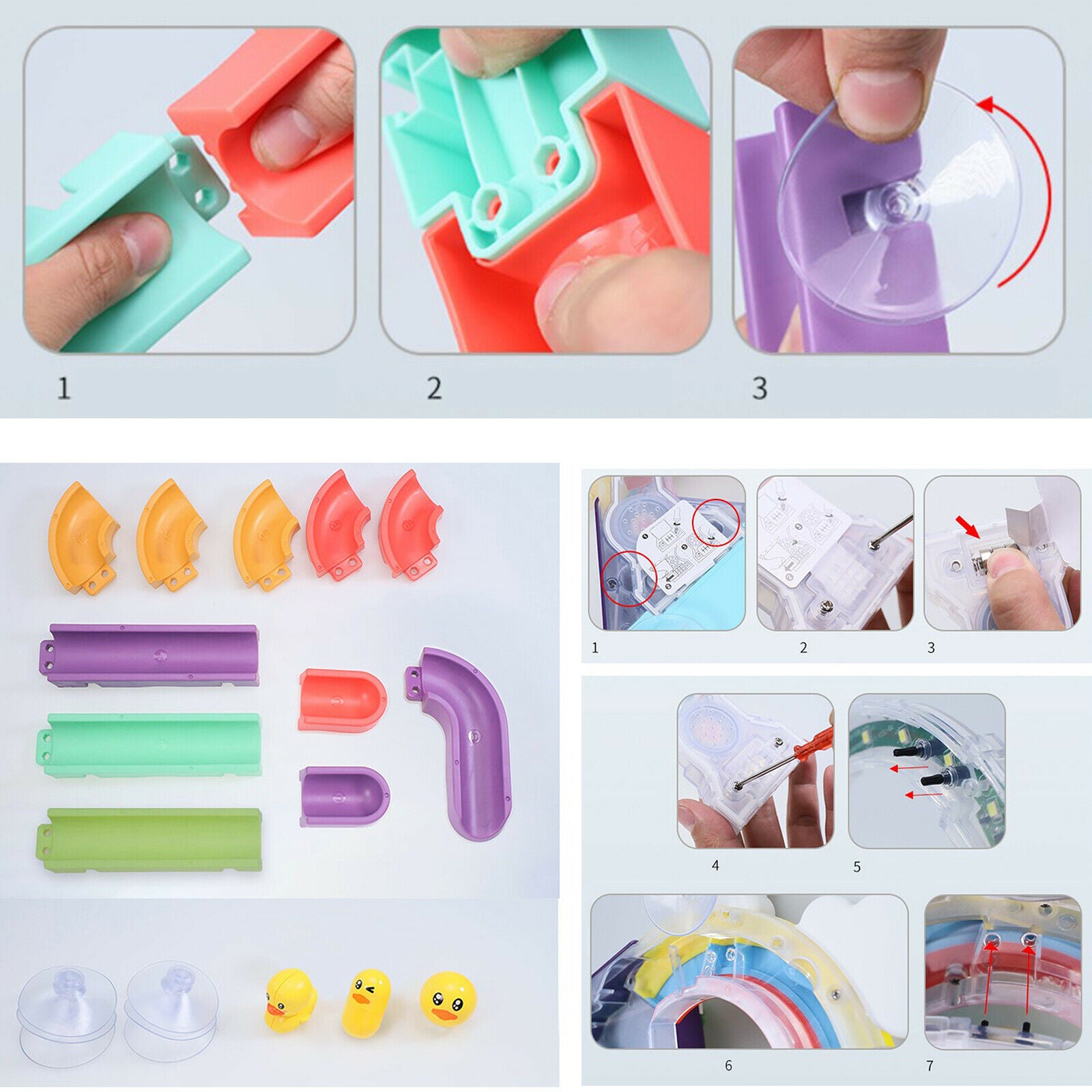 Kids Shining Rainbow Float Duck Toys with Tracks Water Spin Waterfall Games