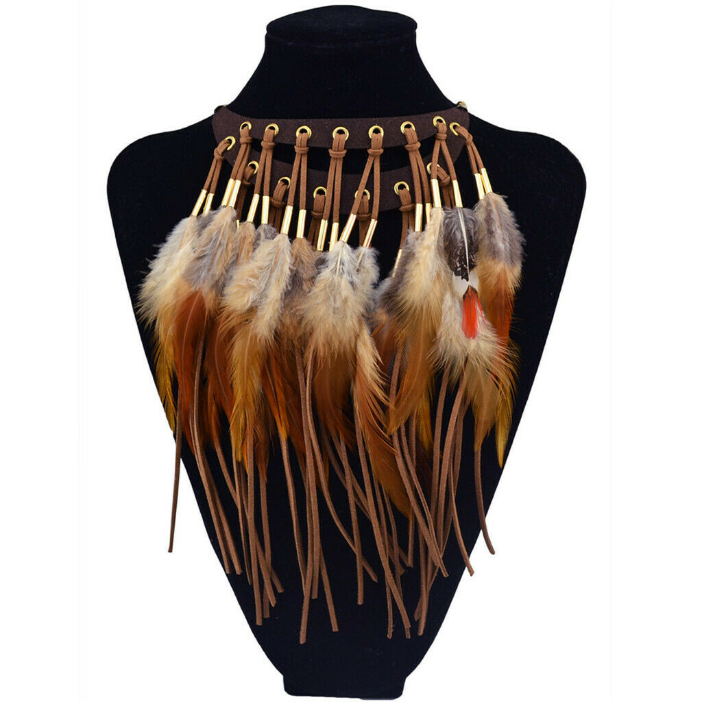 Prettyia Fashion Tassel Faux Feather Necklace Pendant Statement Bib Choker