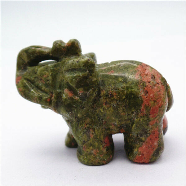 48x36x22mm Natural Unakite Jasper Carved Elephant Decoration Statue Decor HH7960