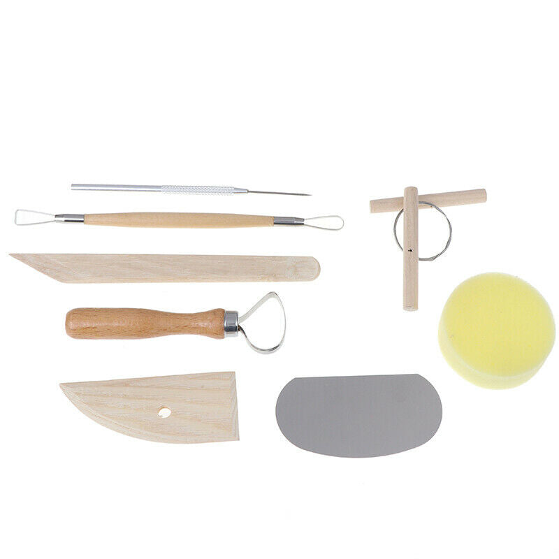 8pcs Pottery Clay Tool Set Pottery Ceramics Molding Tools Wood Sponge Too.l8