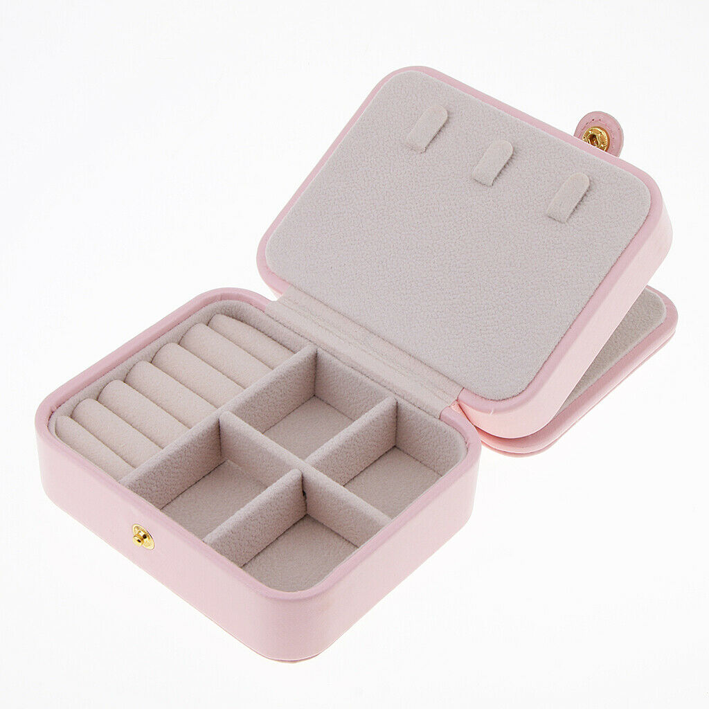 Portable Leather Double Layer Travel Earrings Jewelry Box Storage Pink