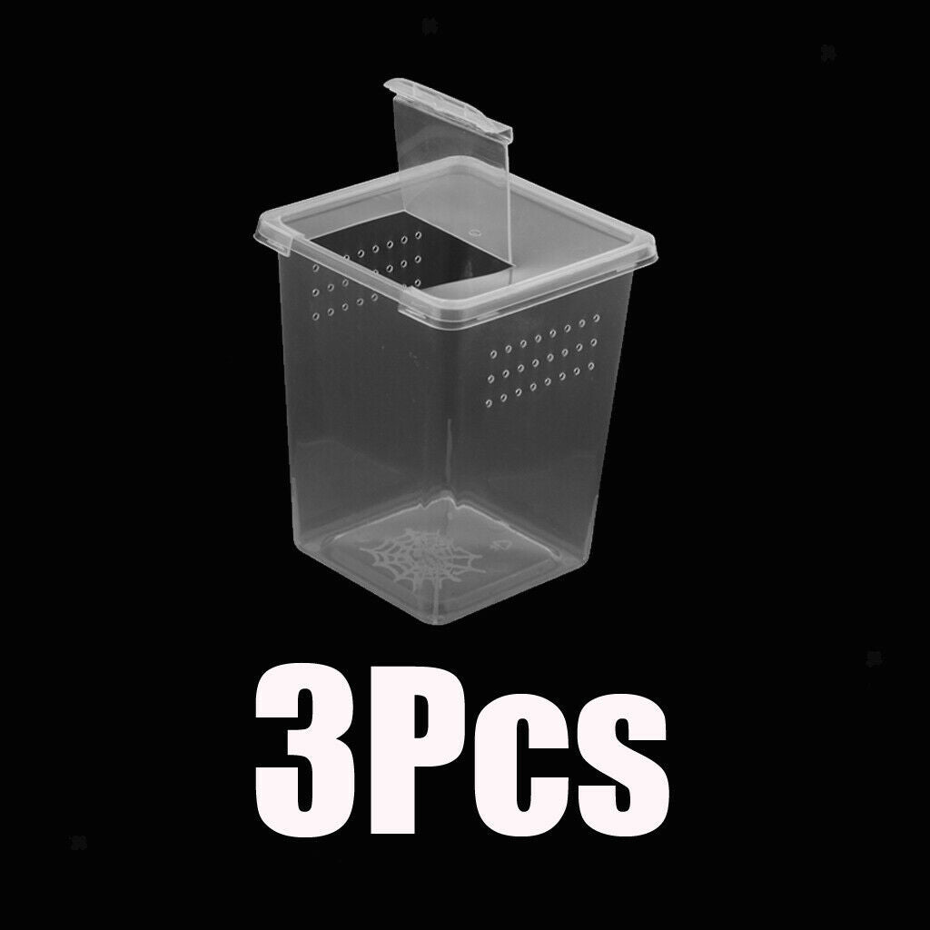 3x Plastic Insect Spider Habitat Feeding Box Cage Container Tank 8x8x11cm