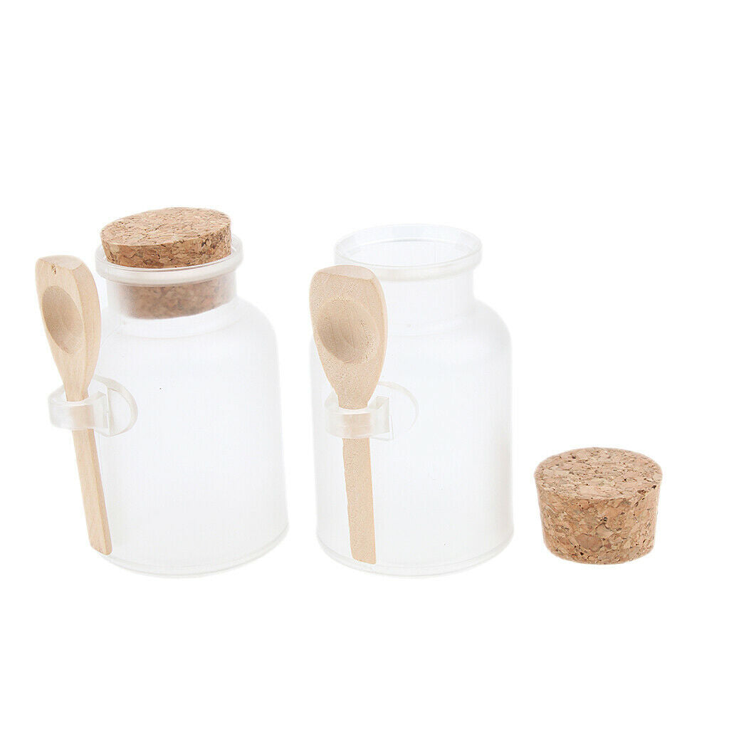 2 PCS Clear Plastic Bath Salt Bottle With Cork and Spoon for Salon Beauty Home