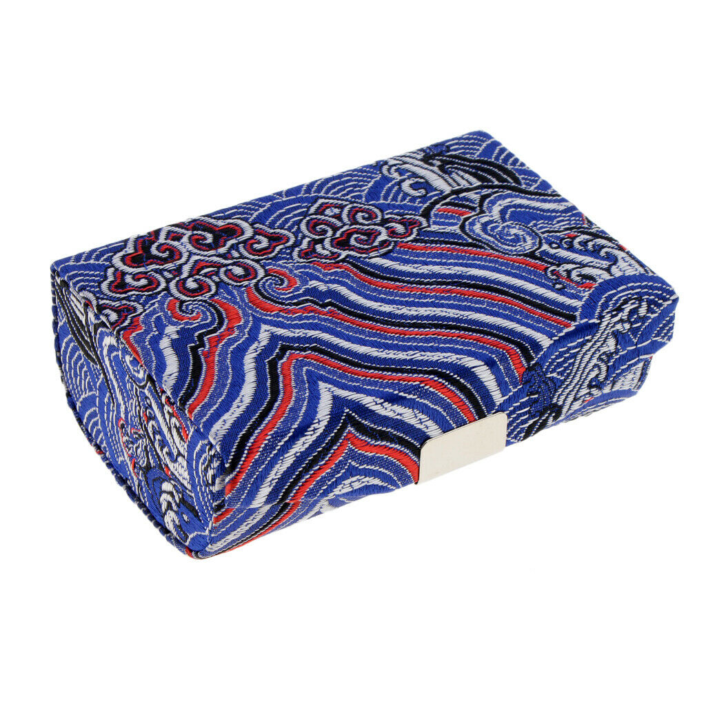 Embroidery Jewelry Makeup Lipstick Holder Case with Mirror Blue