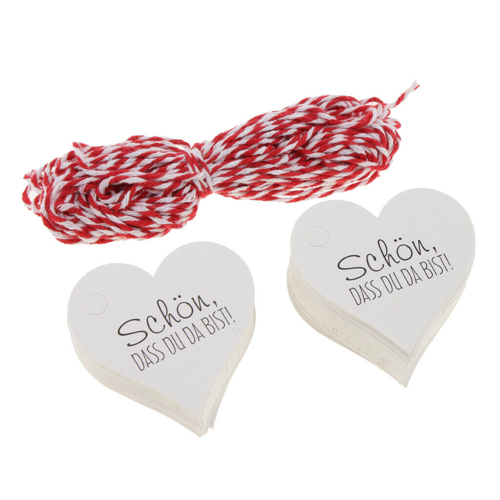 Set of 100 Kraft Gift Tags Scallop Label Blank + Strings Scallop Label White