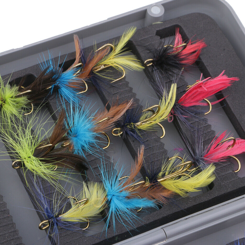24x Mixed Dry Flies Fly Fishing Nymph Insects Flies Buzzer Hook with Fly Box