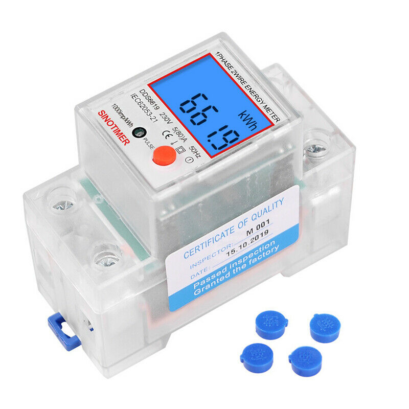230V Digital LCD Kwh Wattmeter Power Consumption Energy Meter Electric Din Rail