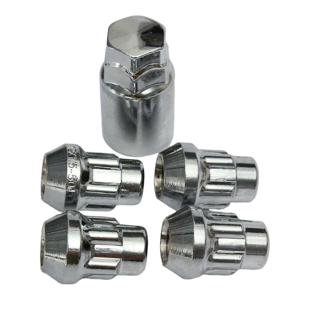 Chromed M12x1.5mm Locking Alloy Wheel Lock Bolts Tapered 4x  Nuts W/ Key