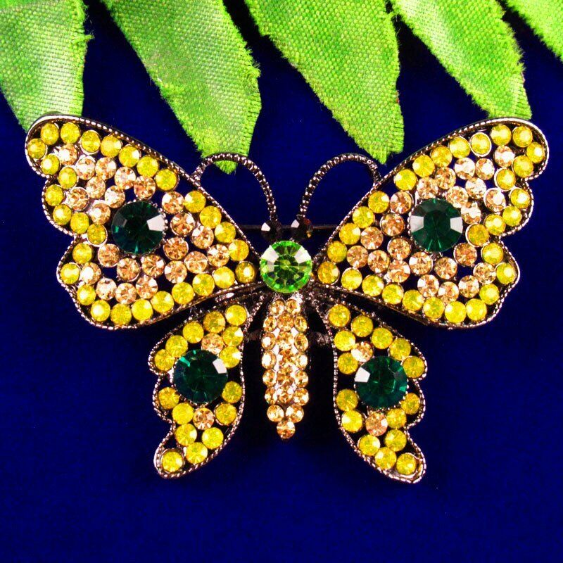 Yellow Rhinestone Alloy Enamel Hollowing Butterfly Brooch 58x38x5mm BL-43