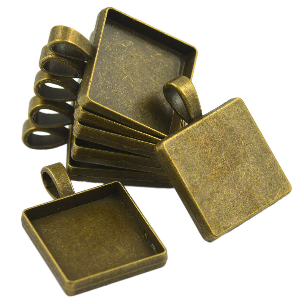 10x Blank Square Bezel Tray Bases for 20mm Cabochon Necklace Pendant Making