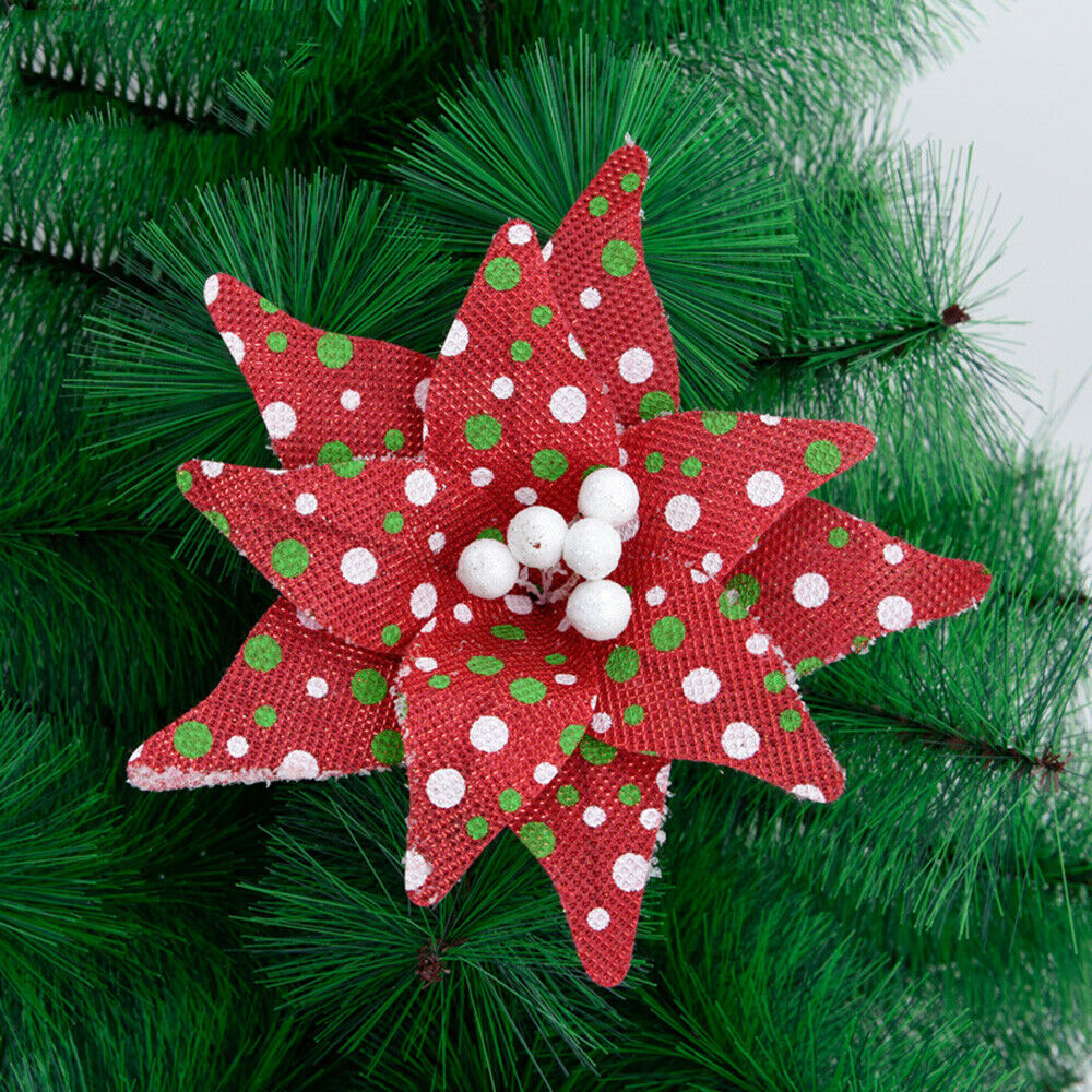 1PC 21cm Simulation Christmas Flower Red Dot Printing Wedding Xmas Party Decor