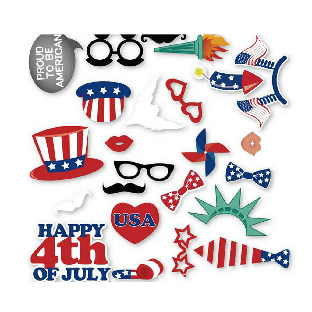 24 Pieces Happy 4th of July Photo Booth Prop USA Independent Day Supplier