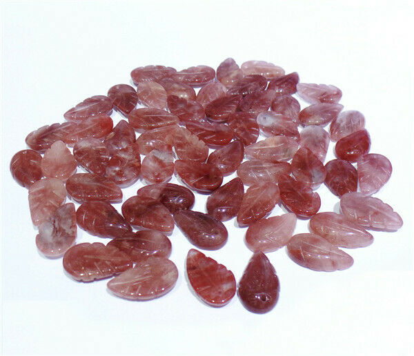 10Pcs 17x10x4mm Purple Strawberry Crystal Hand-Carved Leaf Pendant Beads HH8390