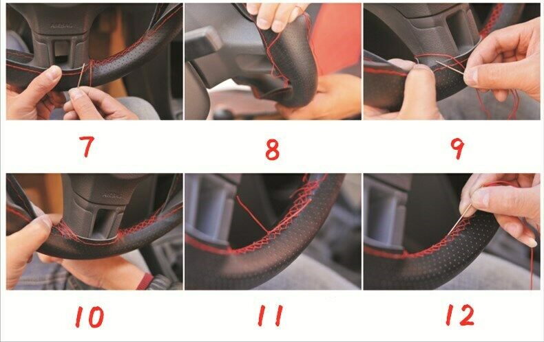 DIY Car Truck Leather Steering Wheel Cover With Needles and Thread