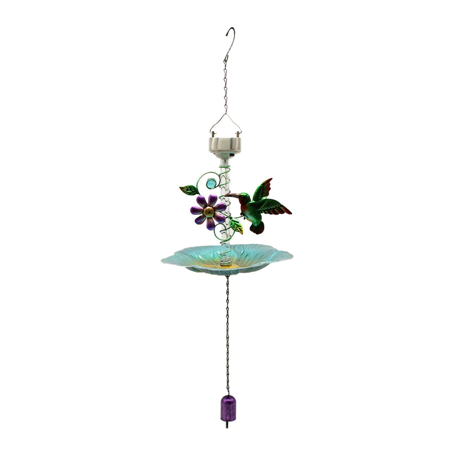Solar Bird Feeder Outside w/ Bird and Flower Patio Ornament Waterproof