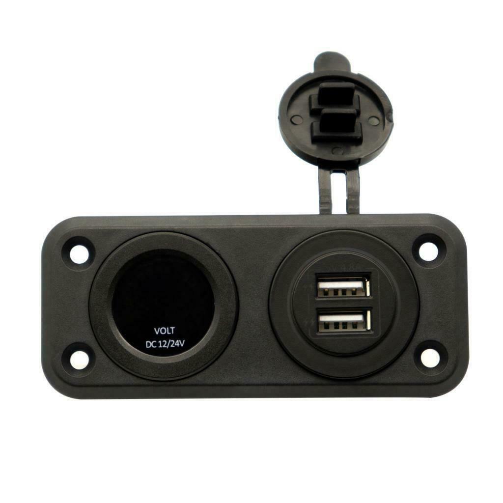 All-In-1 USB Car Socket +LED Voltmeter Panel for Car Vehicle Marine Green