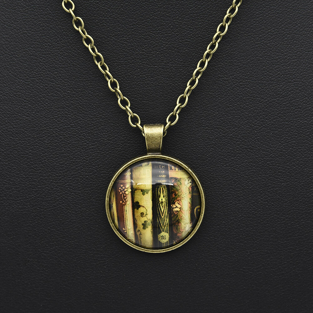 teacher's book gift Cabochon Tibetan Bronze Glass Chain Pendant Necklace CHI