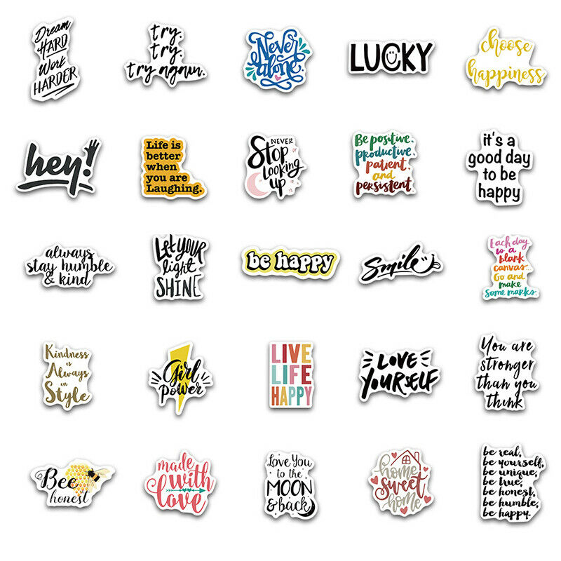 50pcs inspirational English slogan stickers luggage laptop waterproof stickeI7