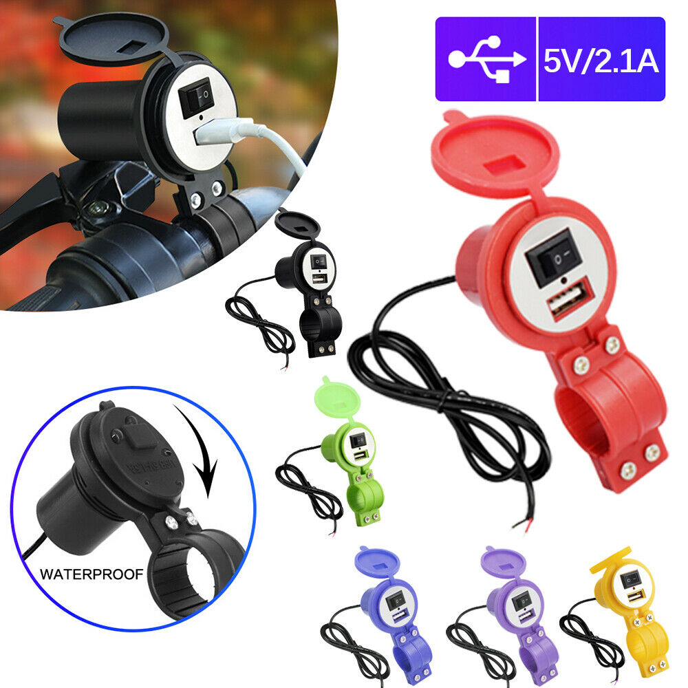 12V 2.1A USB Car Motorcycle Charger w/ Switch Socket Plug Adapter Waterproof NEW