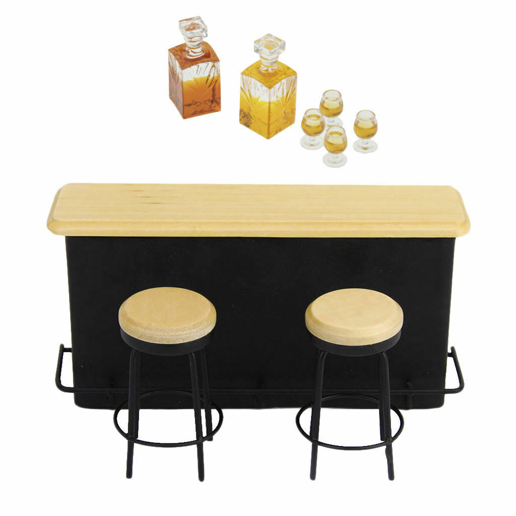 1/12 Scale Mini Cabinet Counter Liquor Wine Bottle Drinking Cup Accessories