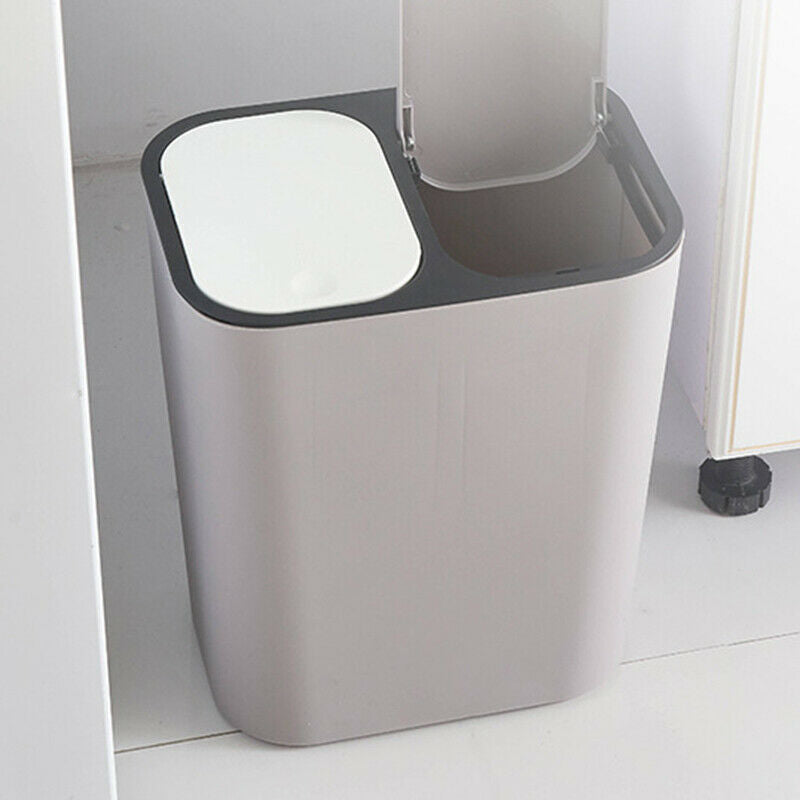 Trash Can Rectangle Plastic Push-Button Dual Compartment 12 Liter Recycling WaX6