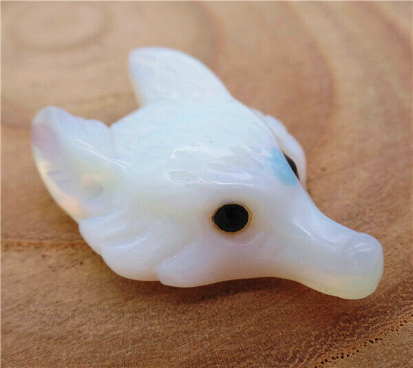 38x25x11mm White Opal Carved Fox Head Statue Reiki Healing Decoration HH8127