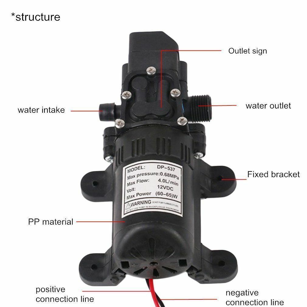 70W DC 12V 130 PSI 6L/Min Water High Pressure Diaphragm Self Priming Pump