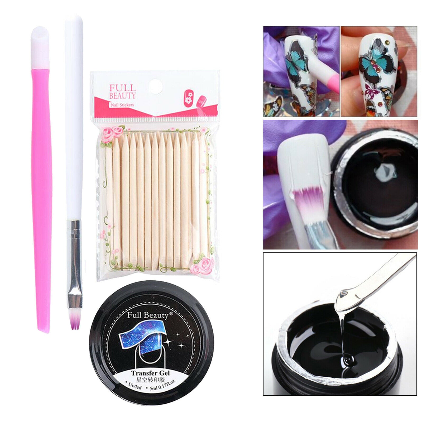 5ml Nail Foil Transfer Gel Set Varnishes Nail Art Paint Adhesive Glue Sticky Gel