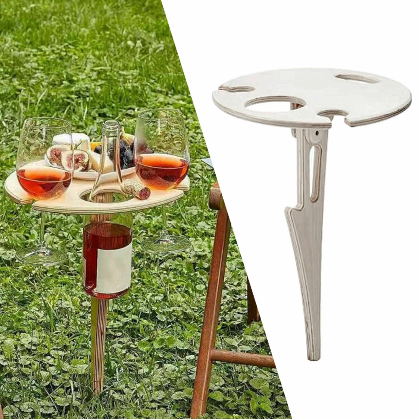 Wood Outdoor Wine Table Picnic BBQ Trip Wine Glass Bottles Holder Cheese