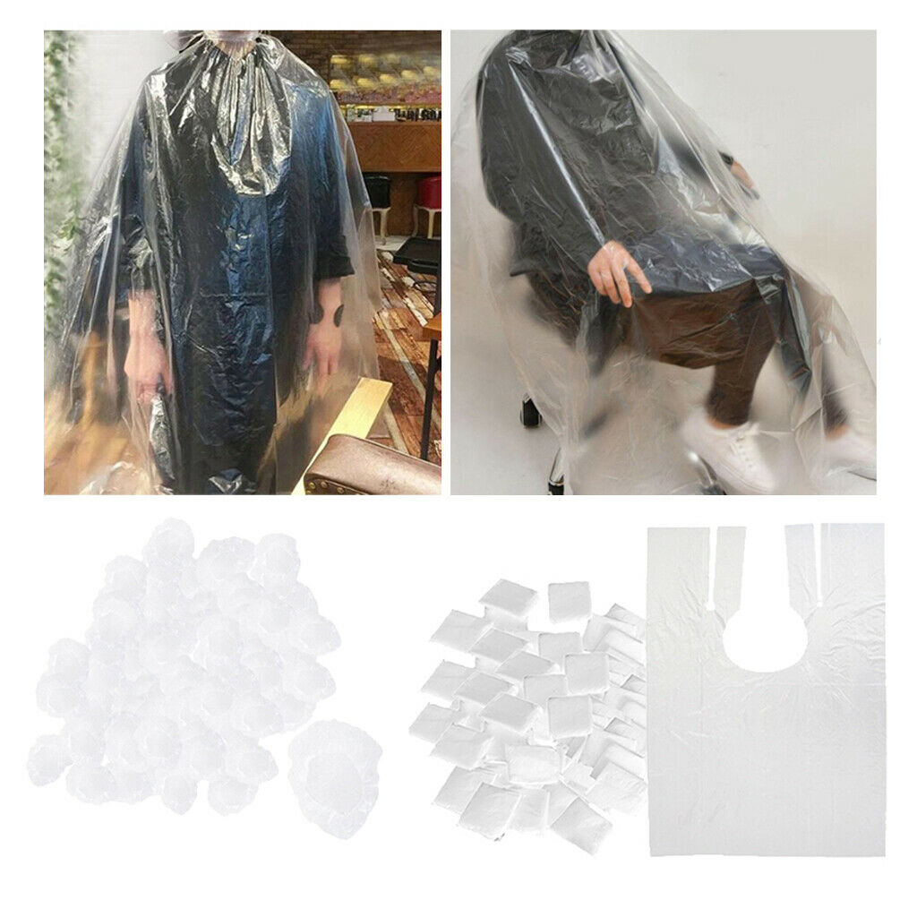 150x Hair Cutting Cape Coloring Perming Apron Wrap with Shower Caps Set