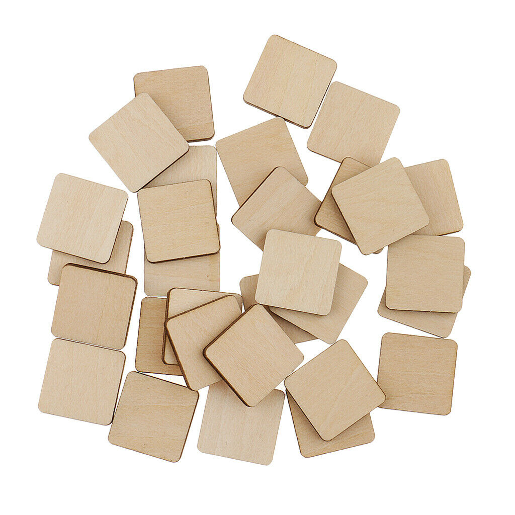 30x Square MDF Unfinished Wood Plaque for DIY Art Craft Pyrography, 20x20mm