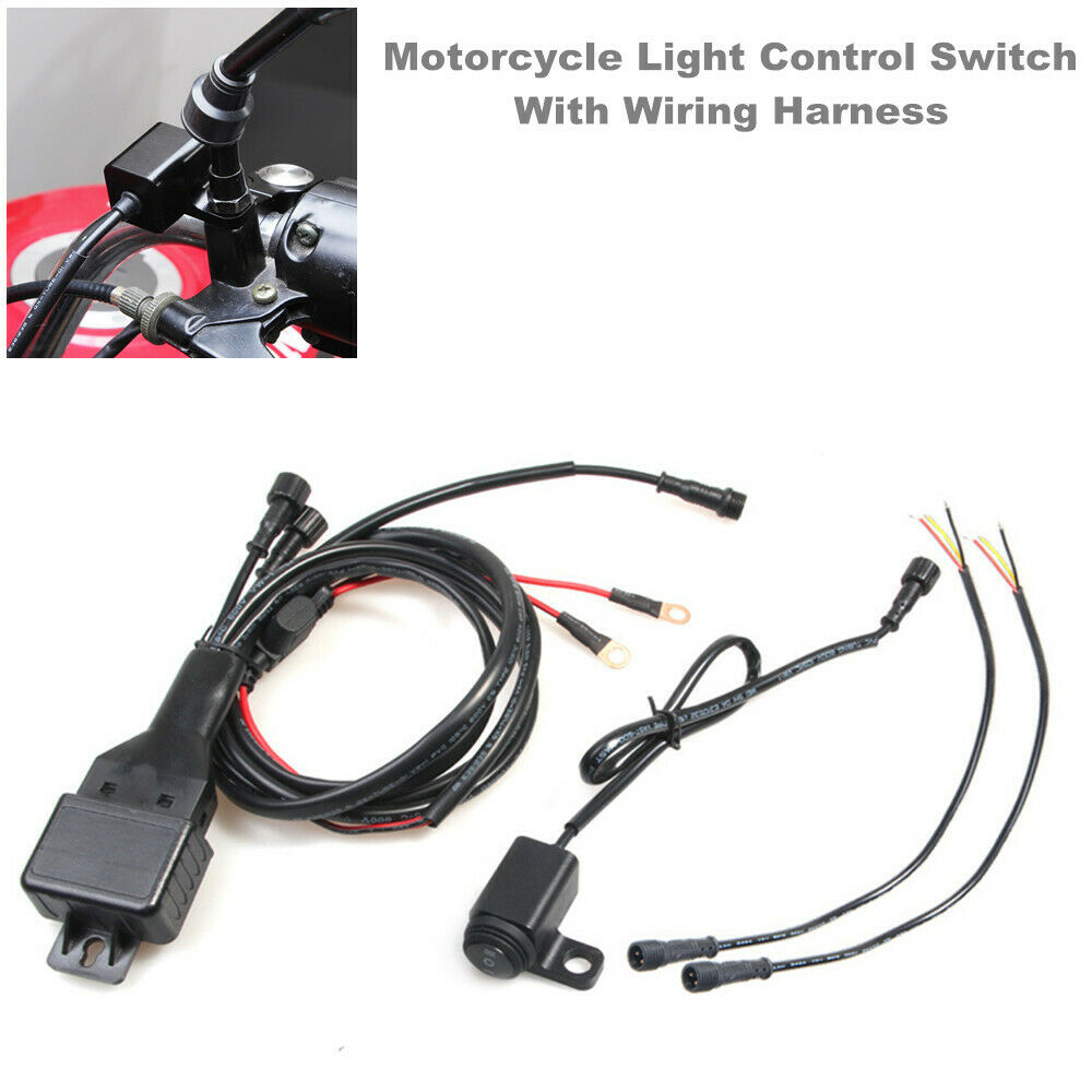 Motorcycle Bike Handlebar Rearview Mirror Switch w/ Wiring Harness For LED Light