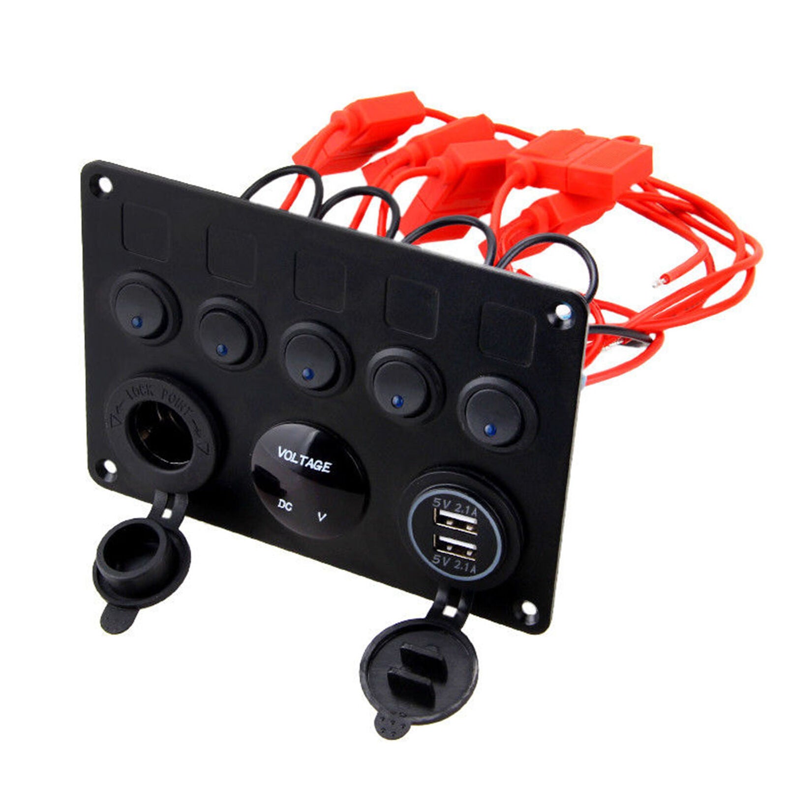 5 Gang ON-OFF Toggle Switch Panel 2USB 12V for Car Boat Marine RV Truck Camper