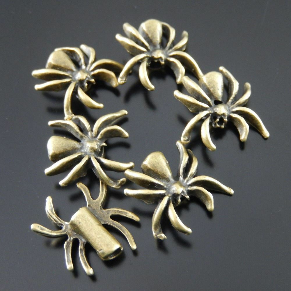 60 pcs Retro Bronze Alloy Spiders Craft Beads Pendants Charms Findings 14x14x4mm