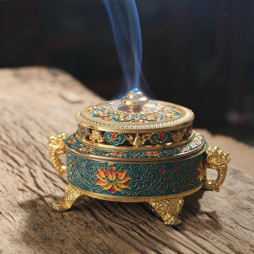 Tibetan Bronze Incense Burner Holder Art Censer Home Desktop Ornaments-Blue