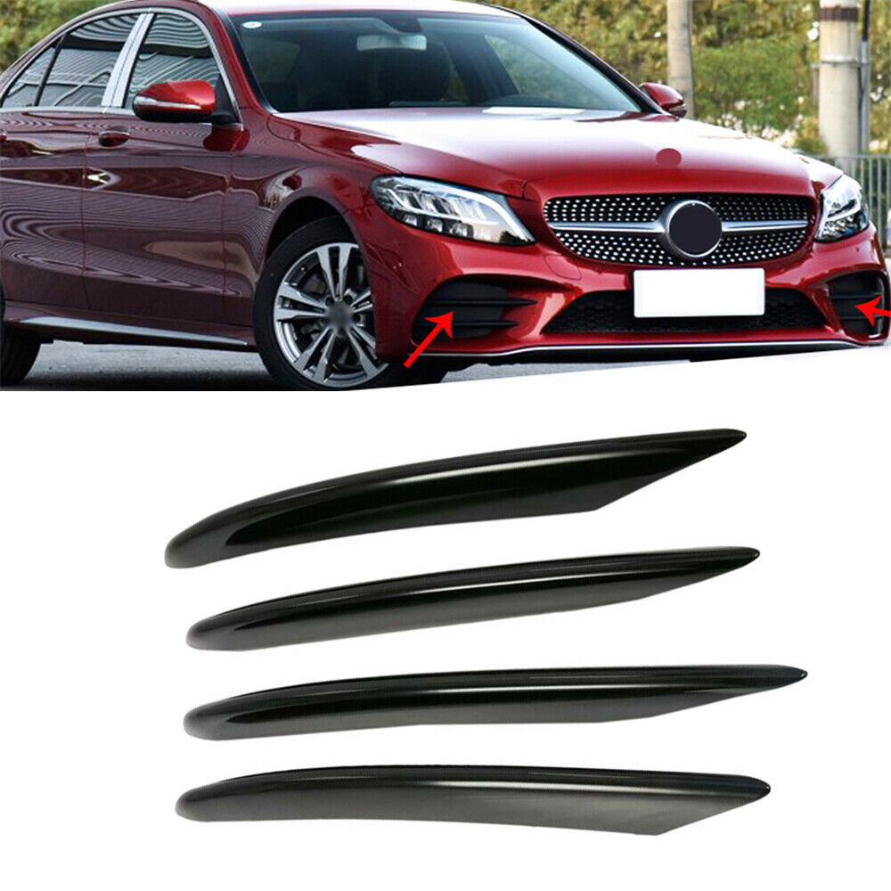 For 2015-18 Mercedes-Benz C Class Front Fog Light Decorative Cover Glossy Black