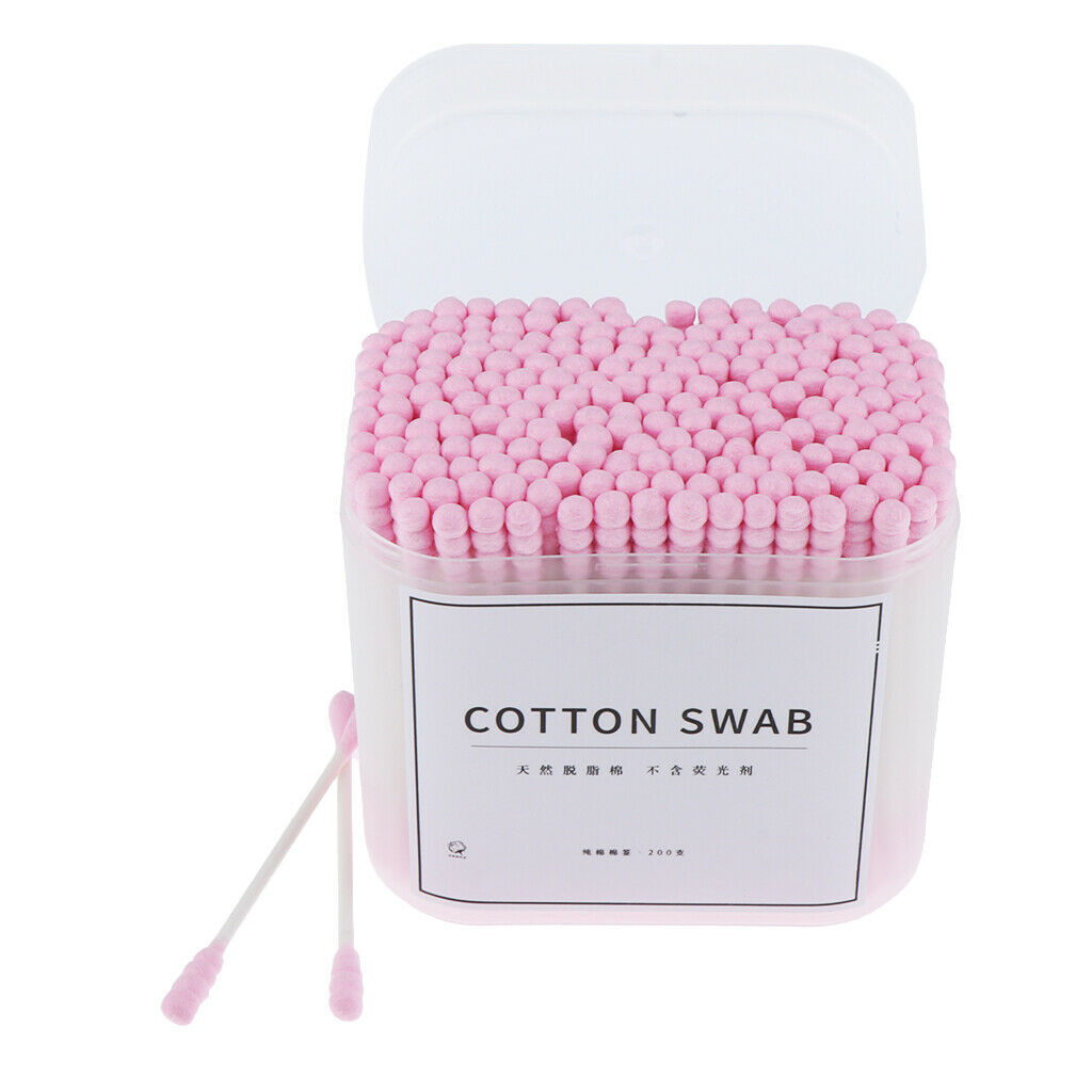 200x Dual Head Cotton Buds Swab Tip Sticks Wooden Makeup Applicator Pink