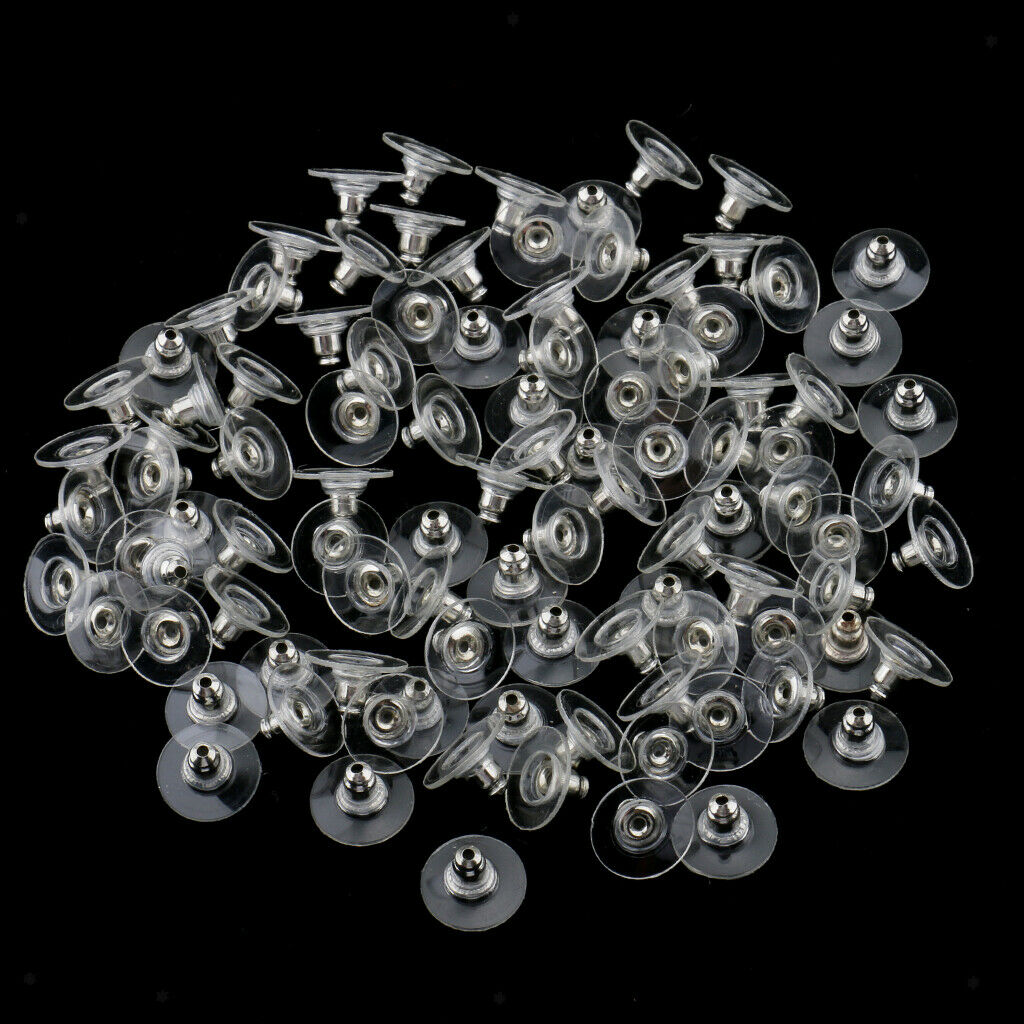 100Pcs Clear Earring Backs Stoppers Ear Post Nuts Jewelry Making Findings
