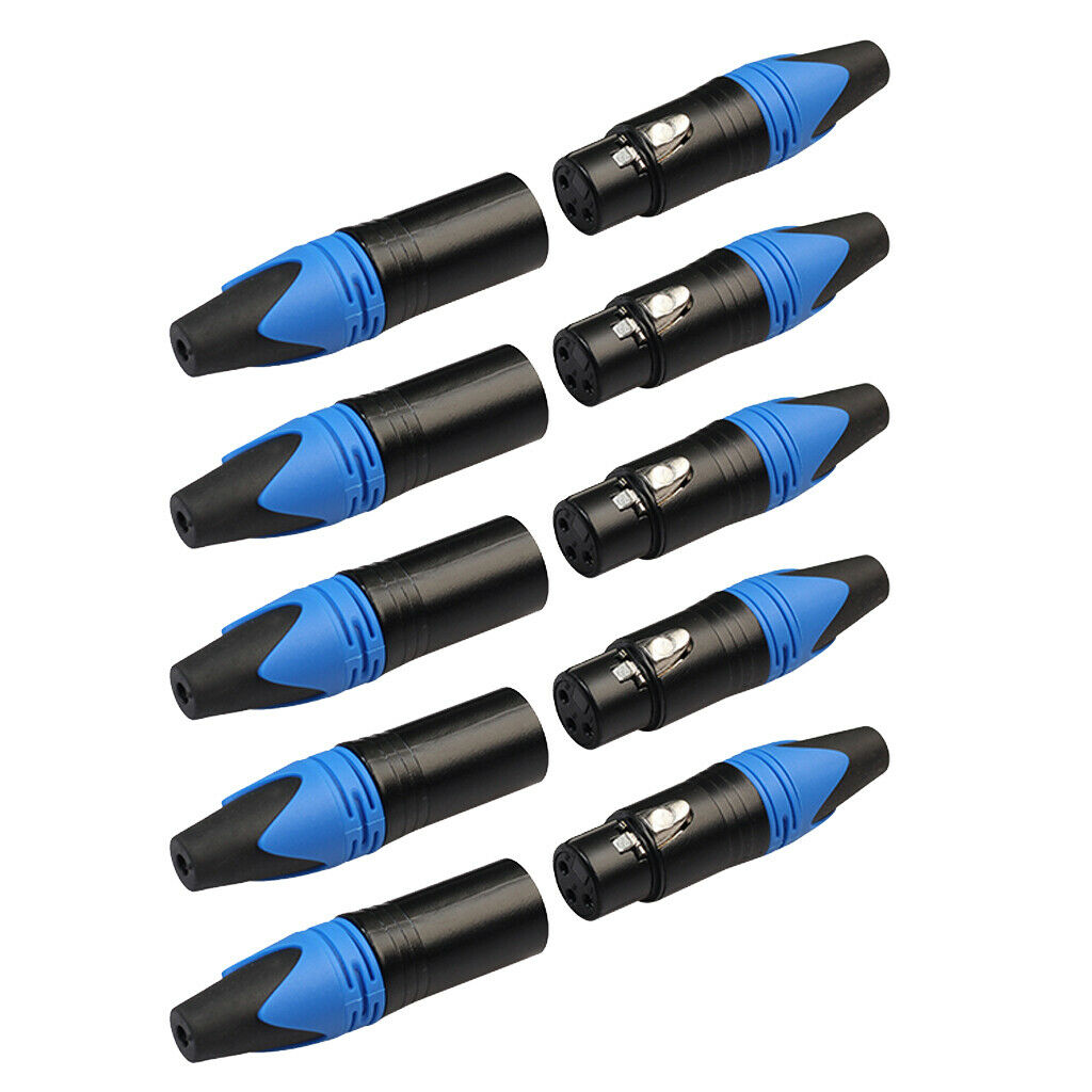 10 Pack XLR 3 Pin Male/Female Plugs Audio Mic Cable Plug Connector -Blue