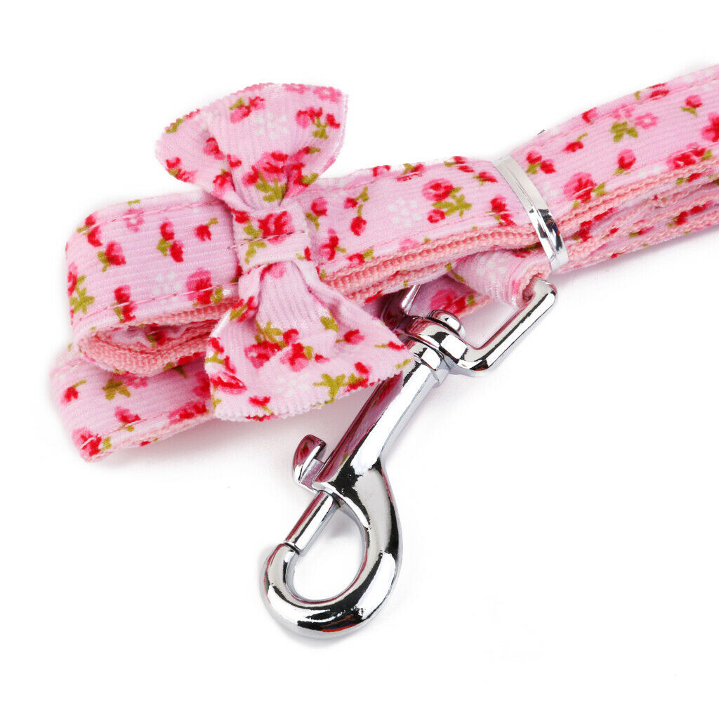 Sweet Floral Dog Puppy Harness Leash  Walking Collar Vest Strap Pink M
