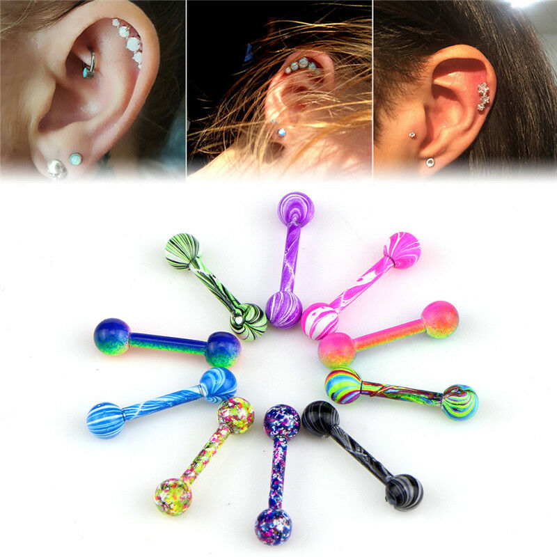 10 Pcs Stainless Steel Barbell Ear Stud Tragus Cartilage Helix Earrings Pierc SJ