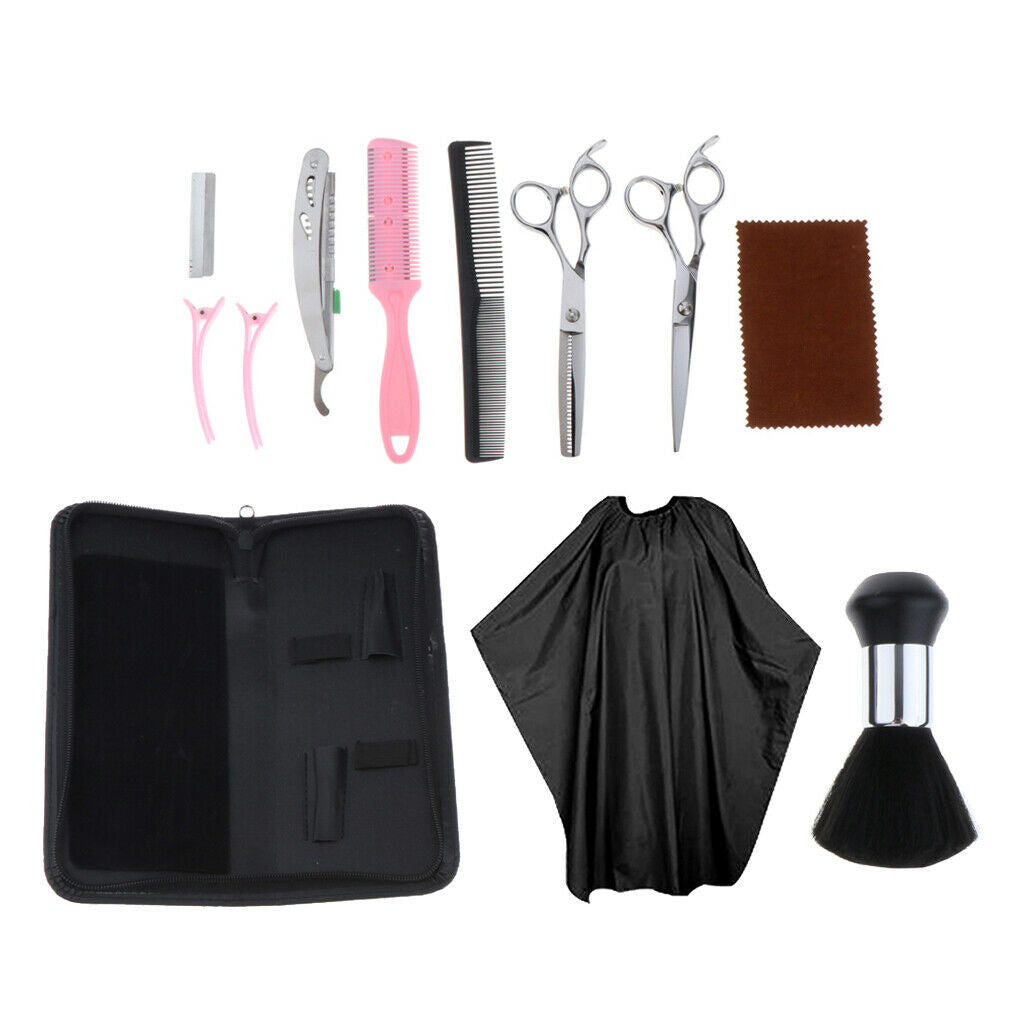 Set of 12 Women Hairdressing Scissors Salon Hair Cutting Shears & Cape Kit