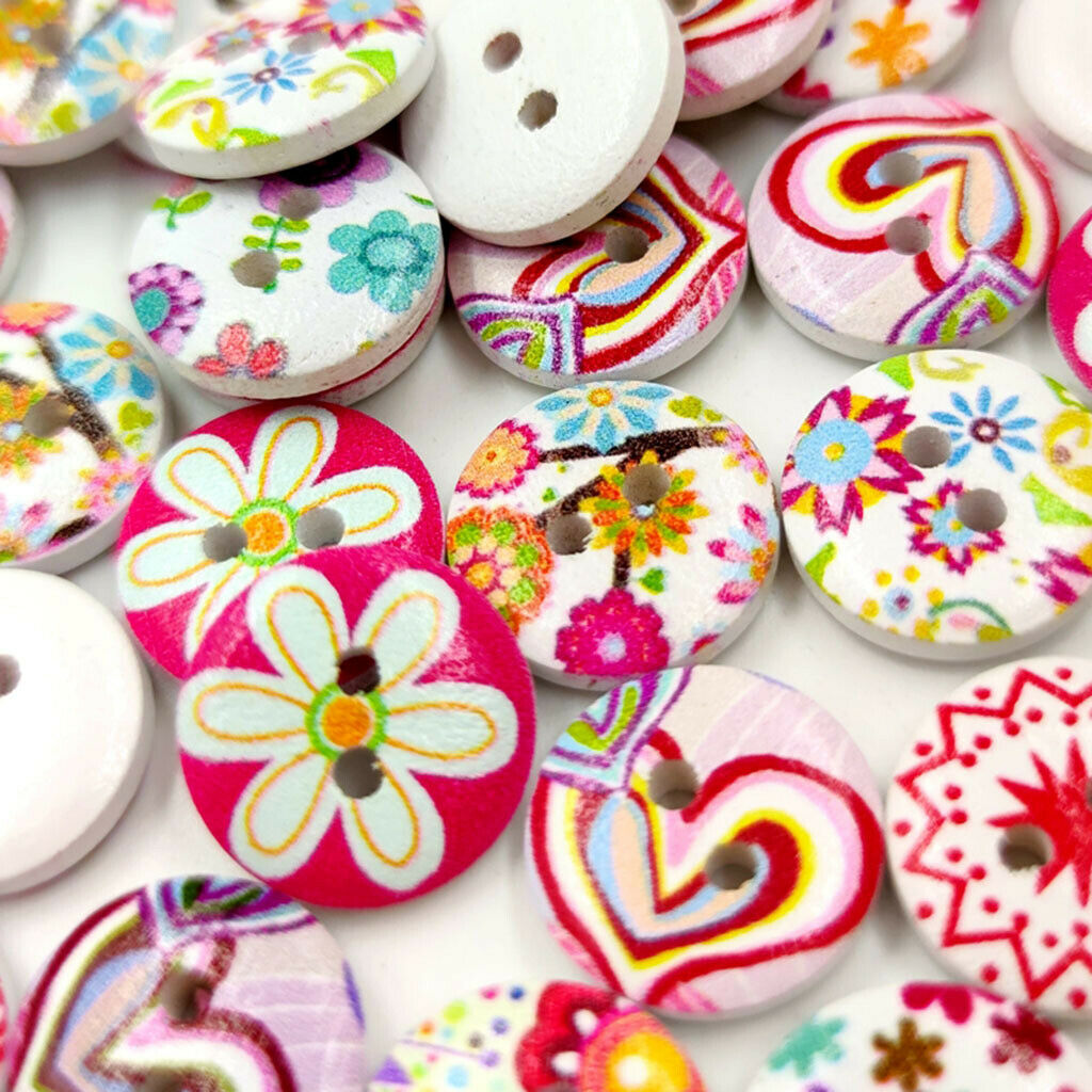 100x 2 Holes Wood Buttons Decorative Button Clothing Decor DIY Crafts 15mm