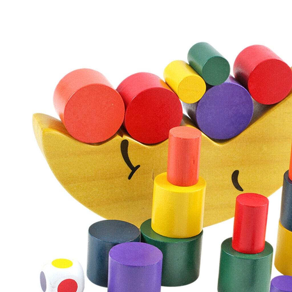 Montessori Wooden Rainbow Building Stacking Blocks Shape Sorting Game Learning