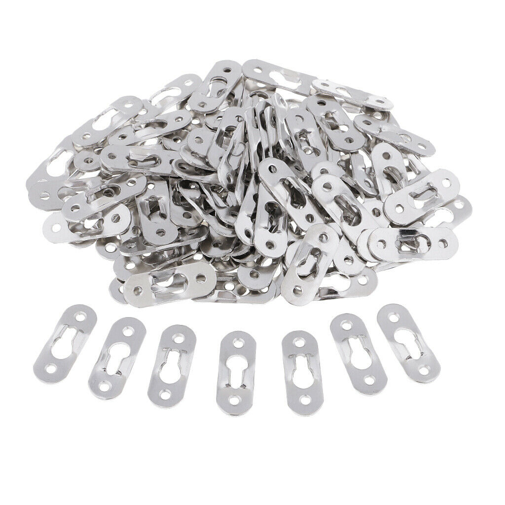 100 Pcs Metal Keyhole Hanger Fasteners for Picture Frames 37 x 13.5 mm