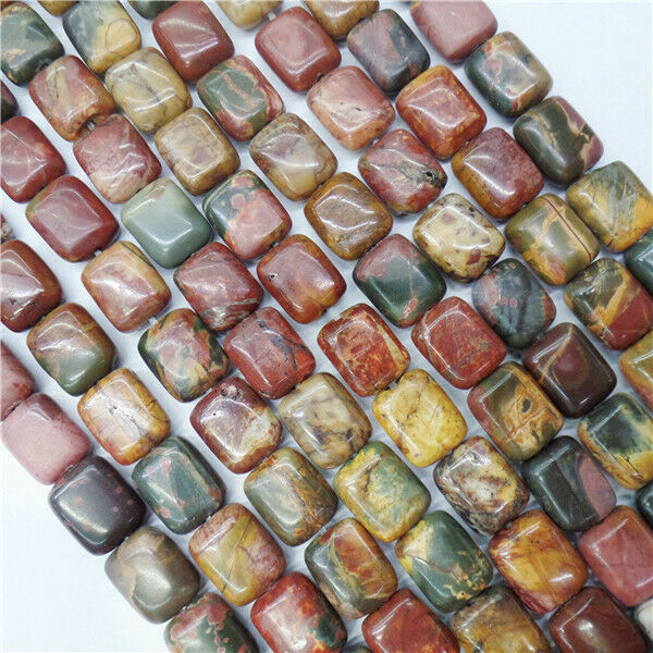 1 Strand 10x8x5mm Natural Picasso Jasper Rectangle DIY Spacer Beads 15.5" HH8945